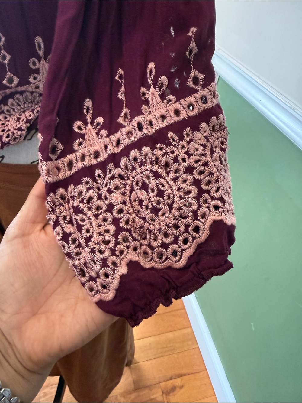Women’s Off-Shoulder Embroidered Boho Top - Plum - Picture 4 of 5